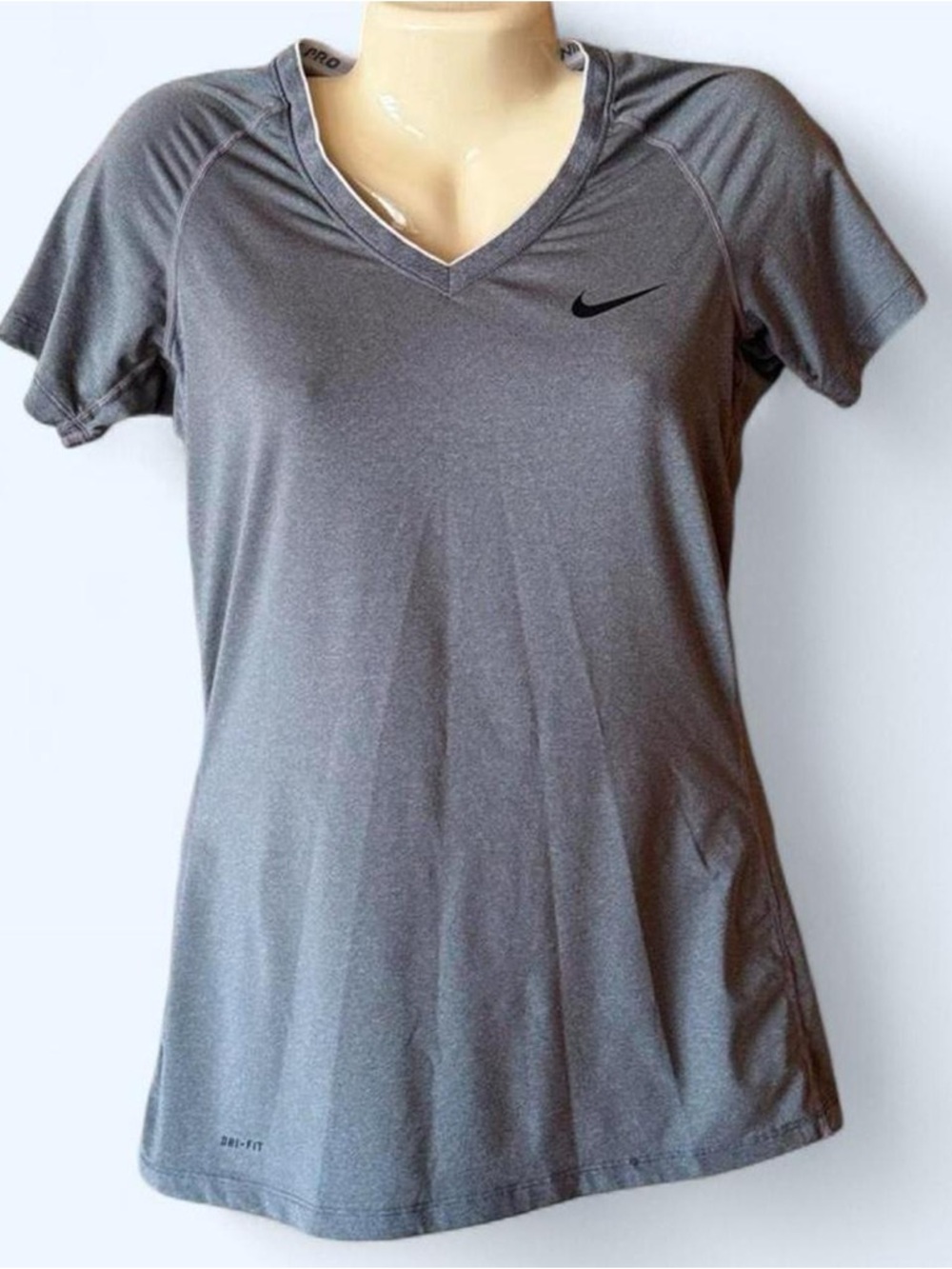 NIKE Dri-Fit Gray V-Neck Short Sleeve Athletic Tee